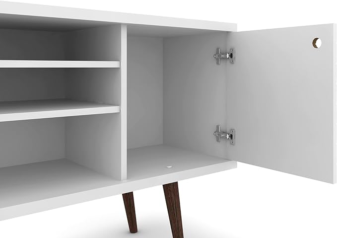 Manhattan Comfort Liberty Mid Century Modern TV Stand for Televisions up to 50 Inches, Bedroom and Living Room Entertainment Center with Storage, Shelves, and Cabinet, 53" Wide, White - LeafyLoom