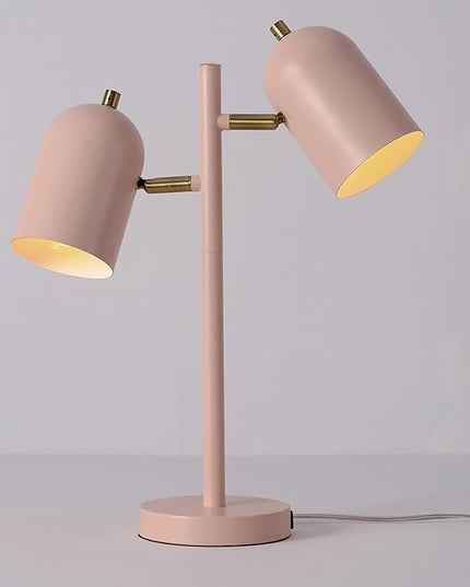 Globe Electric 30290 Carter 18" 2-Light Desk Lamp, Matte Pink, Matte Brass Accents, 2.1A USB Port, On/Off Rotary Switch on Each Shade - LeafyLoom