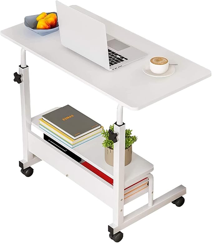 Laptop Desk Removable and Adjustable Height Table for Bedroom Bedside Lazy Sofa Minimalist Office Home Student Writing Desk, Small Standing with Storage TV Tray Table.White - LeafyLoom