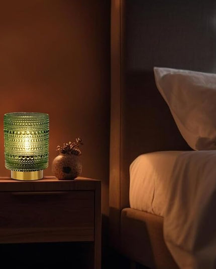 Battery Operated Cordless Lamp Timer,Decorative Table Lamp Battery Powered Lamp with LED Bulb,Decorative Bedside Lamp for Living Room,Bedside Lamp,Night Light (Green) - LeafyLoom