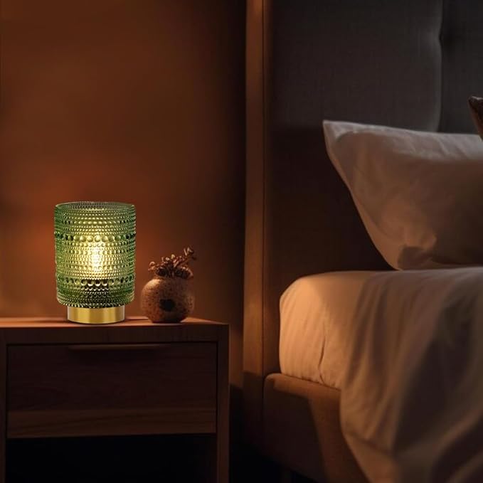 Battery Operated Cordless Lamp Timer,Decorative Table Lamp Battery Powered Lamp with LED Bulb,Decorative Bedside Lamp for Living Room,Bedside Lamp,Night Light (Green) - LeafyLoom