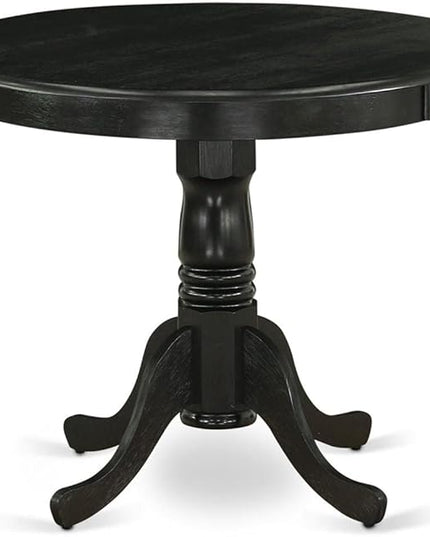 East West Furniture ANGA5-ABK-24 5 Piece Set for 4 Includes a Round Kitchen Table with Pedestal and 4 Black Linen Fabric Parsons Dining Chairs - LeafyLoom