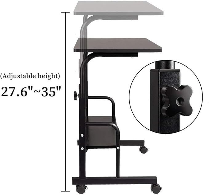 SIDUCAL Computer Cart, Portable Laptop Desk Laptop Cart, Portable Desk with Wheels, Rolling Desk Adjustable Height, Rolling Laptop Stand, Rolling TV Tray, Couch Desk Bed Desk for Laptop, 31.5'' Black - LeafyLoom