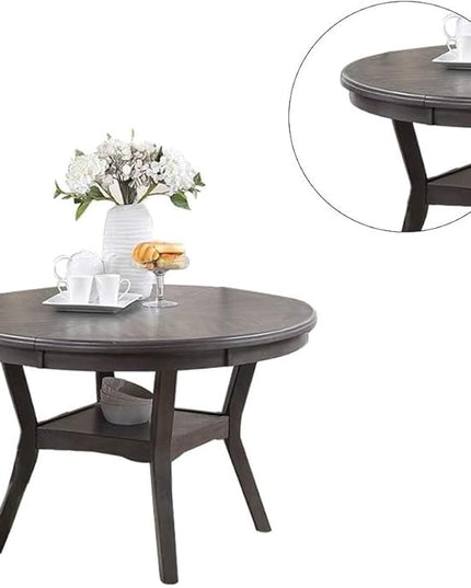 NicBex 47Inch Round Dining Table,Mid-Century Modern Kitchen Table with Walnut Rubber Wood MDF Tabletop and Shelve for 4 to 6,Dining Room Table for Kitchen,Dining Room and Living Room,Space-Saving,Gray - LeafyLoom