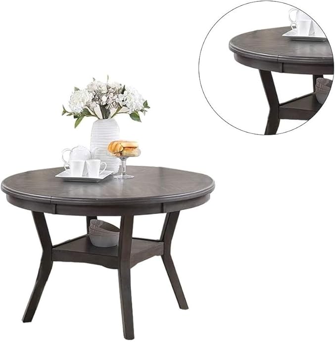 NicBex 47Inch Round Dining Table,Mid-Century Modern Kitchen Table with Walnut Rubber Wood MDF Tabletop and Shelve for 4 to 6,Dining Room Table for Kitchen,Dining Room and Living Room,Space-Saving,Gray - LeafyLoom
