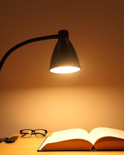 Desk Lamp Reading Light Clamp Lamp 3 Color Modes 10 Brightness Dimmer Table Lamp with Auto Off Timer Eye-Caring Lamp for Home Office 360° Flexible Gooseneck Clip AC Adapter Include(Black) - LeafyLoom