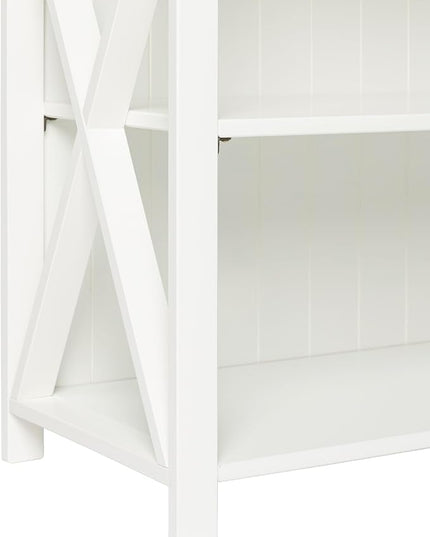Walker Edison Solid Wood Farmhouse Storage Console, 52 Inch, White/Grey Wash - LeafyLoom