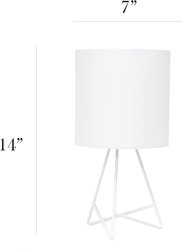 Simple Designs LT2066-WOW 14" Down to the Wire Metal Table Lamp with Fabric Shade, White with White Shade (Pack of 12) - LeafyLoom