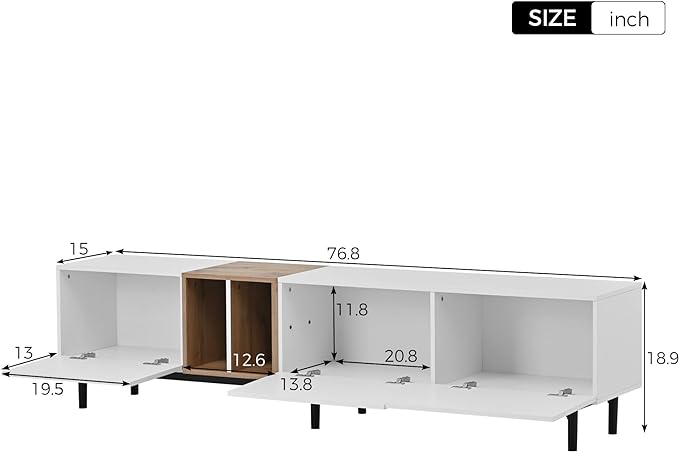 Modern Inch Stand with 3 Doors-Versatile Media Console Table, Large Storage Entertainment Center for Living Room, Bedroom Decor, Support 80" TV, White - LeafyLoom