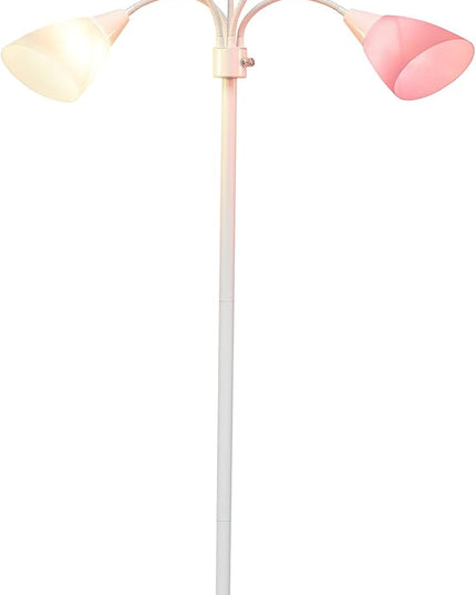 Simple Designs LF2006-WPG 67" Contemporary Multi Head Medusa 5 Light Adjustable Gooseneck White Floor Lamp with Pink, White, Gray Shades for Kids Bedroom Playroom Living Room Office, 30 x 10 x 67 - LeafyLoom