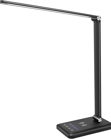LED Desk Lamp with Night Light, Fast Wireless Charger, USB Charging Port, 10 Brightness, 5 Color Modes, Dimmable Bedside Table Lamp for Bedroom, Touch Control, Auto Timer, 1200Lux Super Bright - LeafyLoom