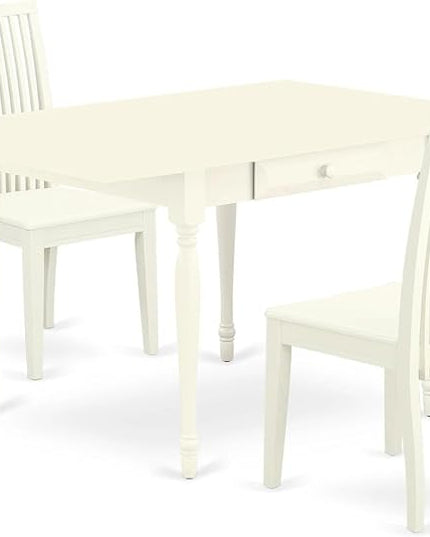 East West Furniture Monza 3 Piece Kitchen Set for Small Spaces Contains a Rectangle Room Table with Dropleaf and 2 Dining Chairs, 36x54 Inch, Linen White - LeafyLoom