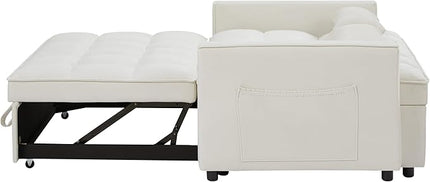 3 in 1 Convertible Loveseat Sleeper Sofa Bed,Modern Velvet Tufted Upholstered Love Seats Sofabed W/Pull Out Sleep Couch and 2 Pillows for Living Room, 55.21", Beige-1123 - LeafyLoom
