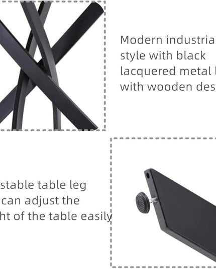 Grey Marble Dining Table with Black Metal Legs, 47" Modern Rectangular Kitchen Table for Dining Room Kitchen - LeafyLoom