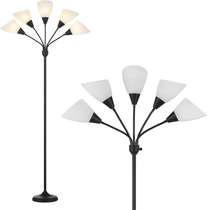Medusa Floor Lamps Standing Lamps 5 Heads Adjustable Reading Light Large Shade Use E26 A19 Bulb Floor Lamps for Living Room Bedroom by ONEXT - LeafyLoom