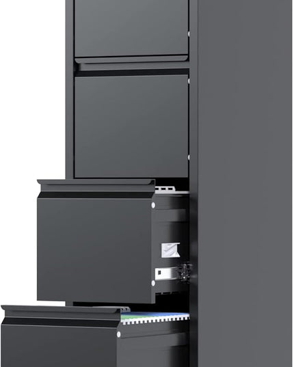 4 Drawer File Cabinet, Vertical Filing Cabinets with Lock, Metal File Cabinets for Home Office A4 Letter/Legal Size, Assembly Required - LeafyLoom
