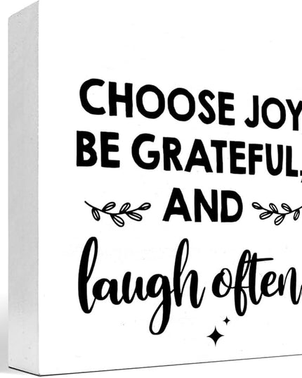Inspirational Wood Box Sign Desk Decor,Choose Joy Be Grateful and Laugh Often Wood Plaque Signs,Rustic Positive Wooden Block Sign Decor for Office Workplace Classroom Shelf Table Decoration C1078 - LeafyLoom