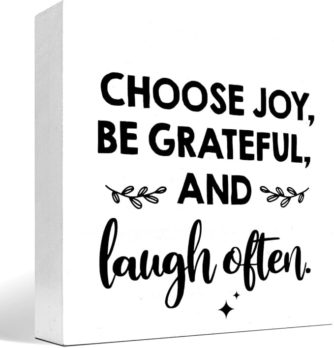 Inspirational Wood Box Sign Desk Decor,Choose Joy Be Grateful and Laugh Often Wood Plaque Signs,Rustic Positive Wooden Block Sign Decor for Office Workplace Classroom Shelf Table Decoration C1078 - LeafyLoom