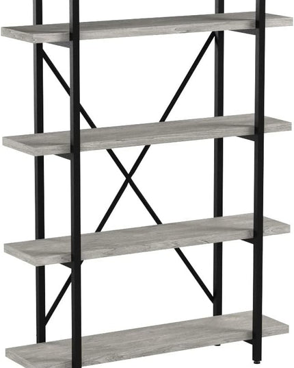 45MinST 4-Tier Vintage Industrial Style Bookcase/Metal and Wood Bookshelf Furniture for Collection, Gray Oak, 3/4/5 Tier (4-Tier) - LeafyLoom