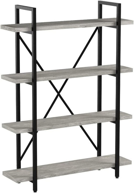 45MinST 4-Tier Vintage Industrial Style Bookcase/Metal and Wood Bookshelf Furniture for Collection, Gray Oak, 3/4/5 Tier (4-Tier) - LeafyLoom