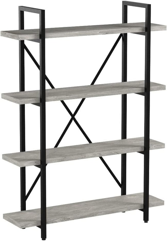 45MinST 4-Tier Vintage Industrial Style Bookcase/Metal and Wood Bookshelf Furniture for Collection, Gray Oak, 3/4/5 Tier (4-Tier) - LeafyLoom
