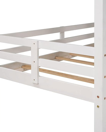 Twin Size Low Loft House Bed with Roof and Two Front Windows, Perfect for Kids Bedroom,Space Saving Design & No Box Spring Needed,80.4"x45.2"x71.4", White - LeafyLoom