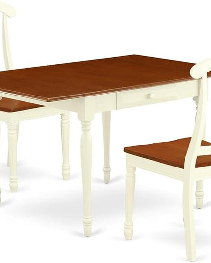 East West Furniture MZKE3-WHI-W Monza 3 Piece Set for Small Spaces Contains a Rectangle Dining Room Table with Dropleaf and 2 Wood Seat Chairs, 36x54 Inch - LeafyLoom