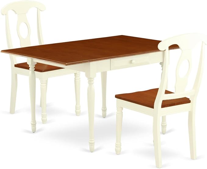 East West Furniture MZKE3-WHI-W Monza 3 Piece Set for Small Spaces Contains a Rectangle Dining Room Table with Dropleaf and 2 Wood Seat Chairs, 36x54 Inch - LeafyLoom