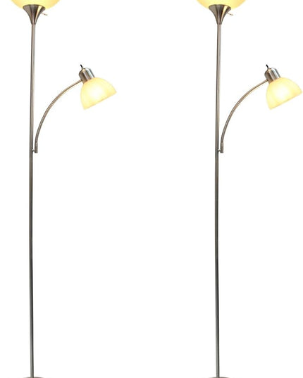 Simple Designs LF2000-BSN-2PK Floor Lamp with Reading Light 2 Pack, Brushed Nickel - LeafyLoom