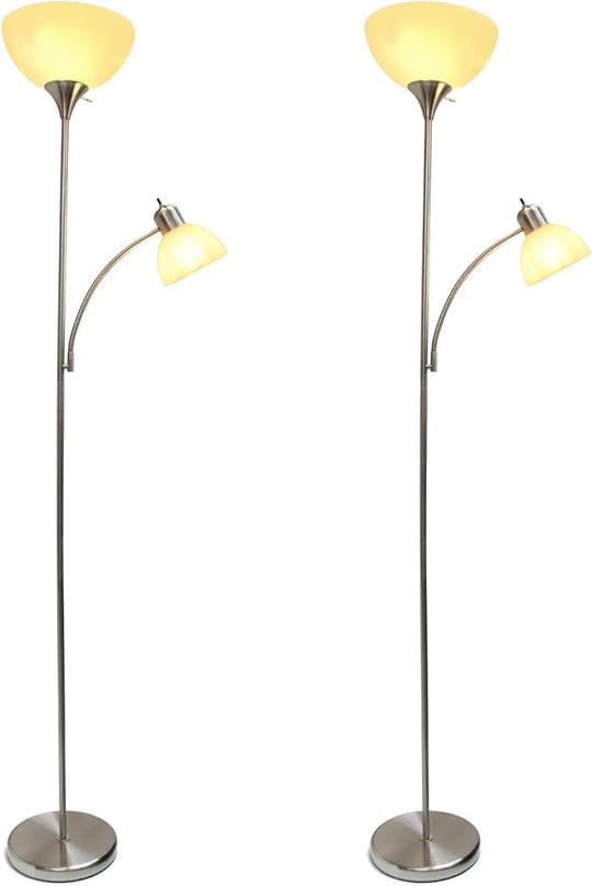 Simple Designs LF2000-BSN-2PK Floor Lamp with Reading Light 2 Pack, Brushed Nickel - LeafyLoom