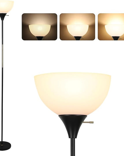 Floor Lamp, Dimmable Standing Lamp, 3 Levels Brightness Led Floor Lamp Rotary Switch Floor Lamps Modern Industrial Lamp with Shade, Tall Lamps for Living Room Bedroom Office Dining Room (Black) - LeafyLoom