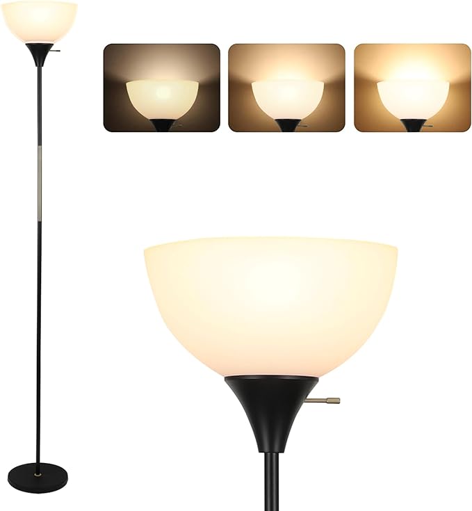 Floor Lamp, Dimmable Standing Lamp, 3 Levels Brightness Led Floor Lamp Rotary Switch Floor Lamps Modern Industrial Lamp with Shade, Tall Lamps for Living Room Bedroom Office Dining Room (Black) - LeafyLoom