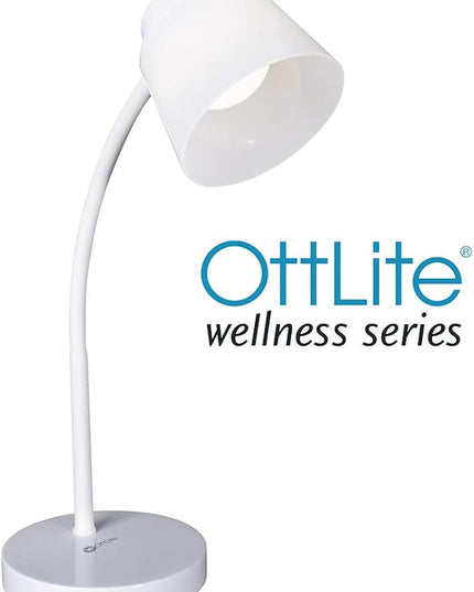 OttLite Clarify LED Desk Lamp with 4 Brightness Settings – Touch Activated Controls, Modern White Design, ClearSun LED Lighting, Flexible Neck, for Work, Study, Reading, Crafting - LeafyLoom