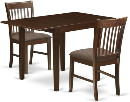 East West Furniture NDNO3-MAH-C Norden 3 Piece Dinette Set for Small Spaces Contains a Rectangle Table with Dropleaf and 2 Linen Fabric Kitchen Dining Chairs, 30x48 Inch, Mahogany - LeafyLoom