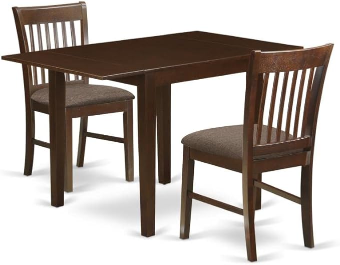 East West Furniture NDNO3-MAH-C Norden 3 Piece Dinette Set for Small Spaces Contains a Rectangle Table with Dropleaf and 2 Linen Fabric Kitchen Dining Chairs, 30x48 Inch, Mahogany - LeafyLoom