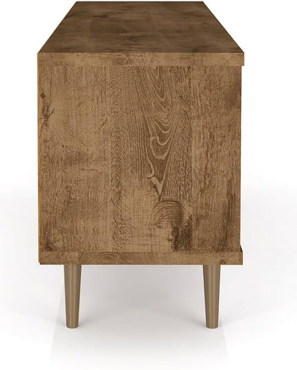 Manhattan Comfort Liberty Mid Century Modern TV Stand for Televisions up to 60 Inches, Bedroom and Living Room Entertainment Center with Storage, Shelves, and Cabinet, 63" Wide, Rustic Brown/3D Brown - LeafyLoom