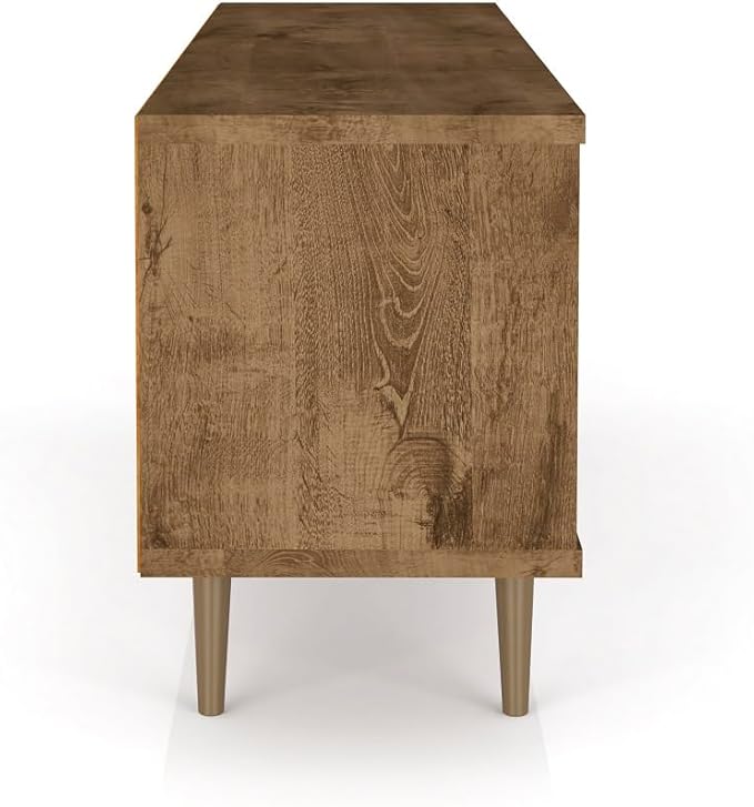 Manhattan Comfort Liberty Mid Century Modern TV Stand for Televisions up to 60 Inches, Bedroom and Living Room Entertainment Center with Storage, Shelves, and Cabinet, 63" Wide, Rustic Brown/3D Brown - LeafyLoom