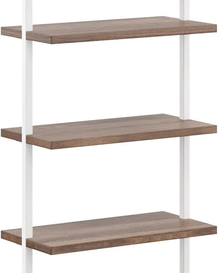 Nathan James Theo 5-Shelf Wood Modern Bookcase, Open Wall Mount Ladder Bookshelf with Industrial Metal Frame, Light Brown Oak/White - LeafyLoom