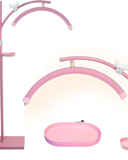 Lash Light Esthetician Lamp for Lash Extensions - LED Floor Lash Lamp Half Moon Ring Facial Light for Eyelash Tech with Pallets & Phone Holder Light for Tattoo Artists, Nail Tech X Pink - LeafyLoom