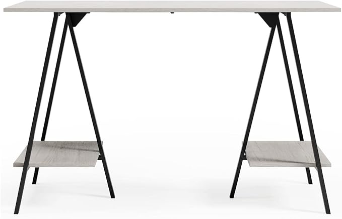 Signature Design by Ashley Bayflynn Modern Home Office Desk or Drafting Table with Sawhorse Legs, White & Black - LeafyLoom