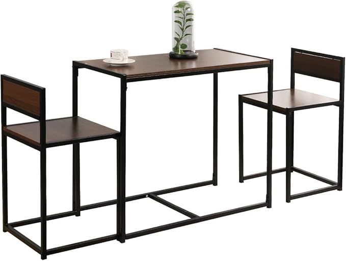 SDHYL 3 Piece Dining Set Dining Table Set with 2 Chairs Breakfast Table for Kitchen, Coffee Table Set, Home Office Table Set, Computer Table for 2, Portable Table Set, Walnut - LeafyLoom