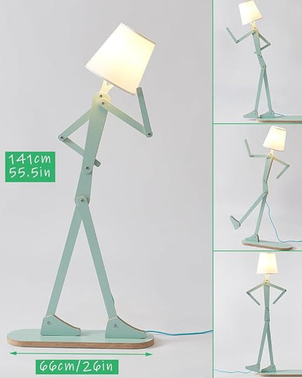 Unique Mini Wood Floor Lamp for Living Room Bedroom Office Farmhouse - Cute Corner Decorative Reading Standing Light Creative Swing Arm Arc Design Gift for Kids Room (Green Mini) - LeafyLoom