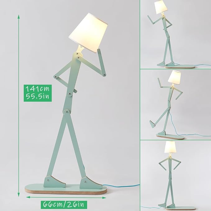 Unique Mini Wood Floor Lamp for Living Room Bedroom Office Farmhouse - Cute Corner Decorative Reading Standing Light Creative Swing Arm Arc Design Gift for Kids Room (Green Mini) - LeafyLoom