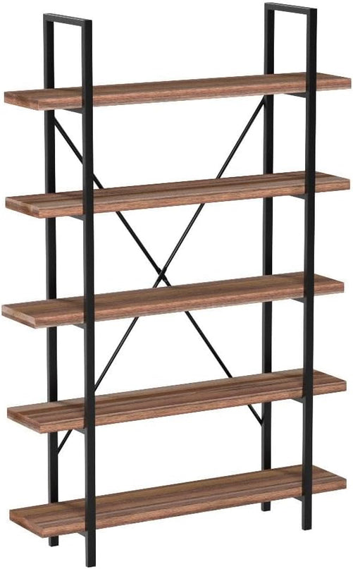 45MinST 5-Tier Vintage Industrial Style Bookcase/Metal and Wood Bookshelf Furniture for Collection,Vintage Brown, 3/4/5 Tier (5-Tier) - LeafyLoom