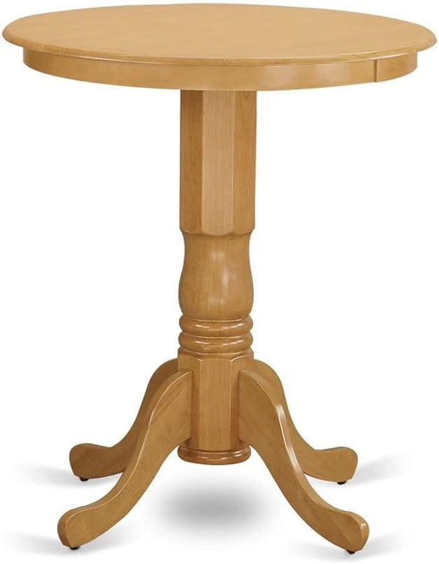 East West Furniture EDGR5-OAK-W Eden 5 Piece Kitchen Counter Set Includes a Round Room Table with Pedestal and 4 Dining Chairs, 30x30 Inch, Oak - LeafyLoom