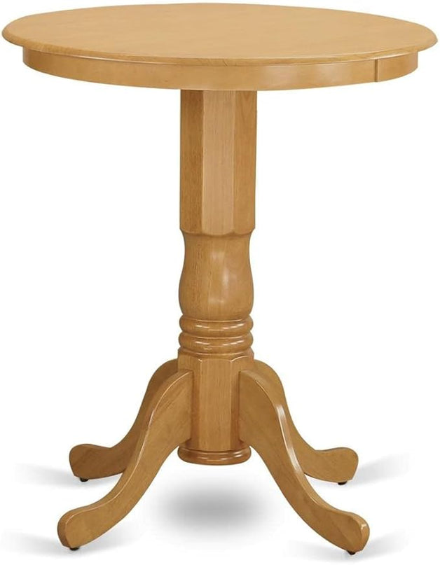 East West Furniture EDGR3-OAK-W Eden 3 Piece Kitchen Counter Height Set Contains a Round Wooden Table with Pedestal and 2 Dining Chairs, 30x30 Inch, Oak - LeafyLoom