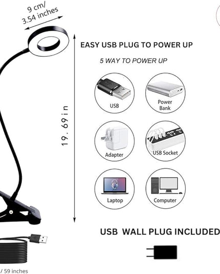 Desk Lamp with Clamp, Clip on Light, 48 LED USB Lamp with 3 Color Modes 10 Brightness Levels, 360° Flexible Gooseneck Eye Protection, Ring Light Bed Night Light for Reading With Adapter - LeafyLoom