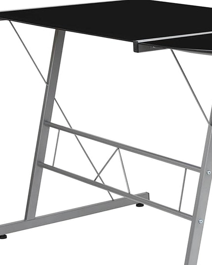 Flash Furniture Ginny L-Shaped Desk 83.5" Computer Corner Desk, Gaming Corner Desk, Home Office Corner Desk, Gaming Desk, Space Saving, Easy to Assemble, Black - LeafyLoom