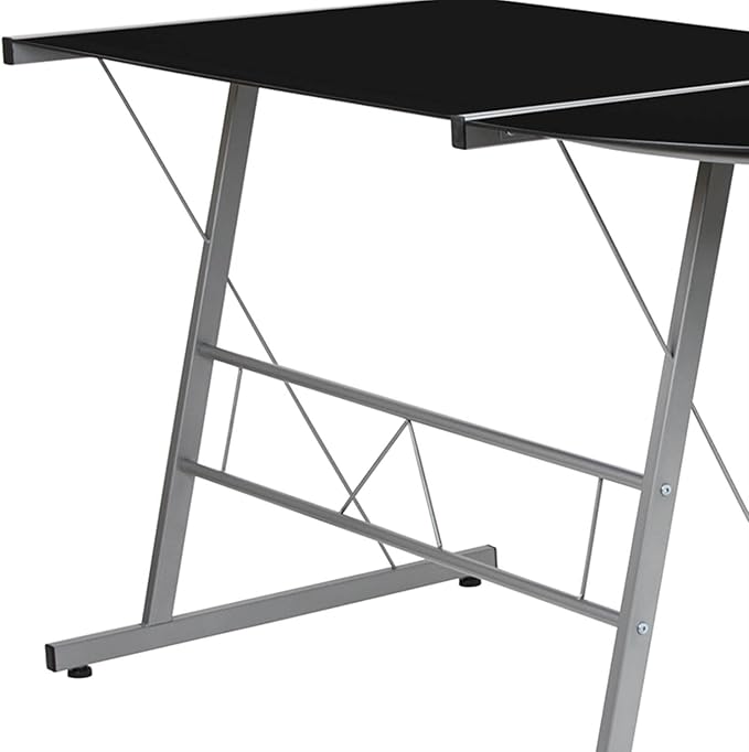 Flash Furniture Ginny L-Shaped Desk 83.5" Computer Corner Desk, Gaming Corner Desk, Home Office Corner Desk, Gaming Desk, Space Saving, Easy to Assemble, Black - LeafyLoom