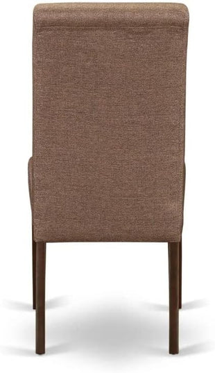 East West Furniture ANBA3-MAH-18 3 Piece Dinette Set for Small Spaces Contains a Round Kitchen Table with Pedestal and 2 Brown Linen Fabric Parsons Chairs, 36x36 Inch - LeafyLoom